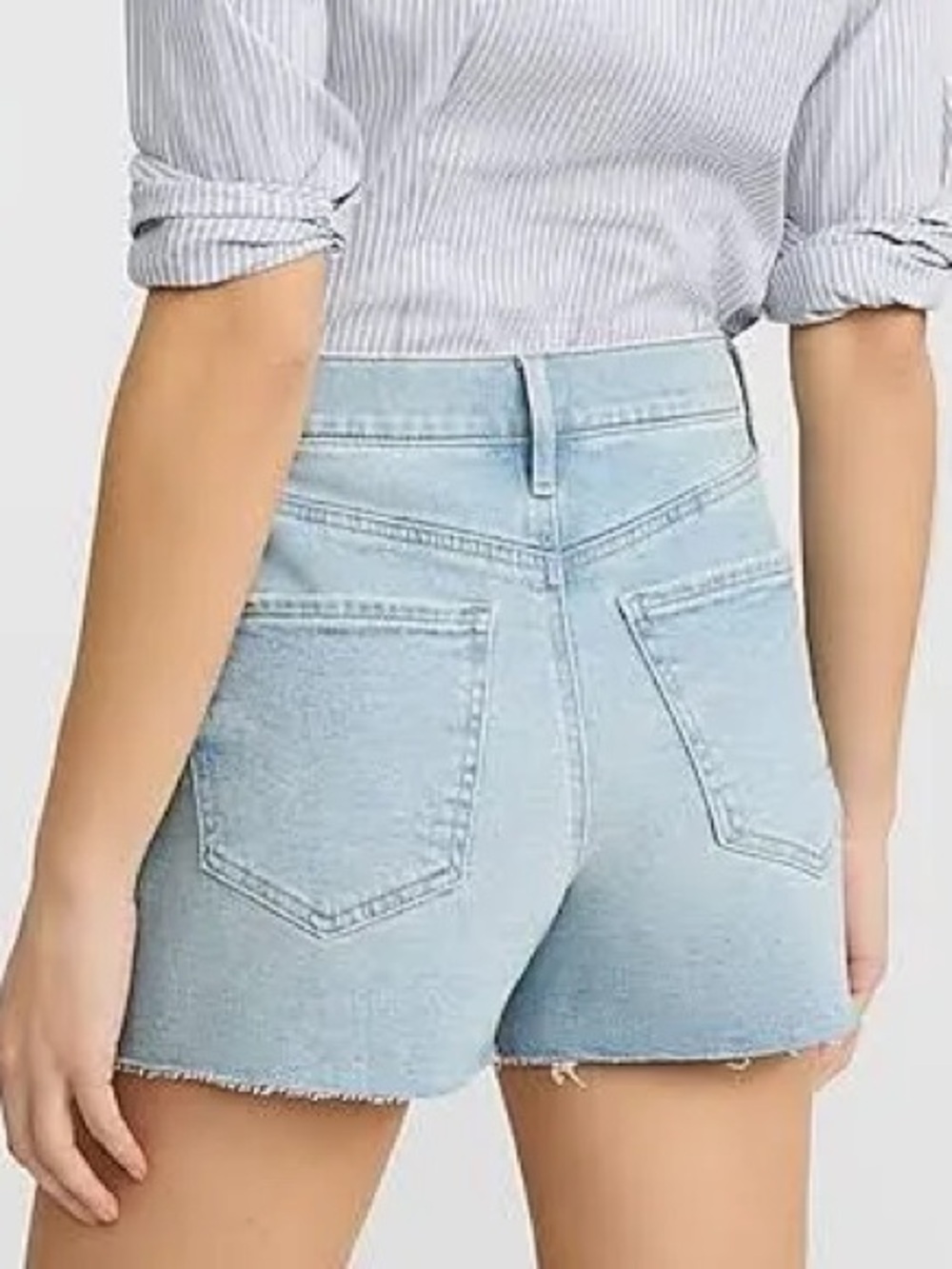 Express High Waisted Curvy Mom Jean Shorts  Light Wash Raw Hem 3” Inseam Size 6 - Picture 2 of 10